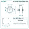 6 x 2 in polyolefin rigid caster with brake reference drawing, side, front and top plate views with dimensions