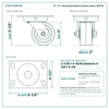 4 x 2 in red polyurethane swivel caster reference drawing, side, front and top plate views with dimensions