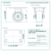 4 x 2 in red polyurethane rigid caster reference drawing, side, front and top plate views with dimensions