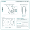5 x 2 in red polyurethane swivel caster reference drawing, side, front and top plate views with dimensions