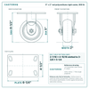 5 x 2 in red polyurethane rigid caster reference drawing, side, front and top plate views with dimensions