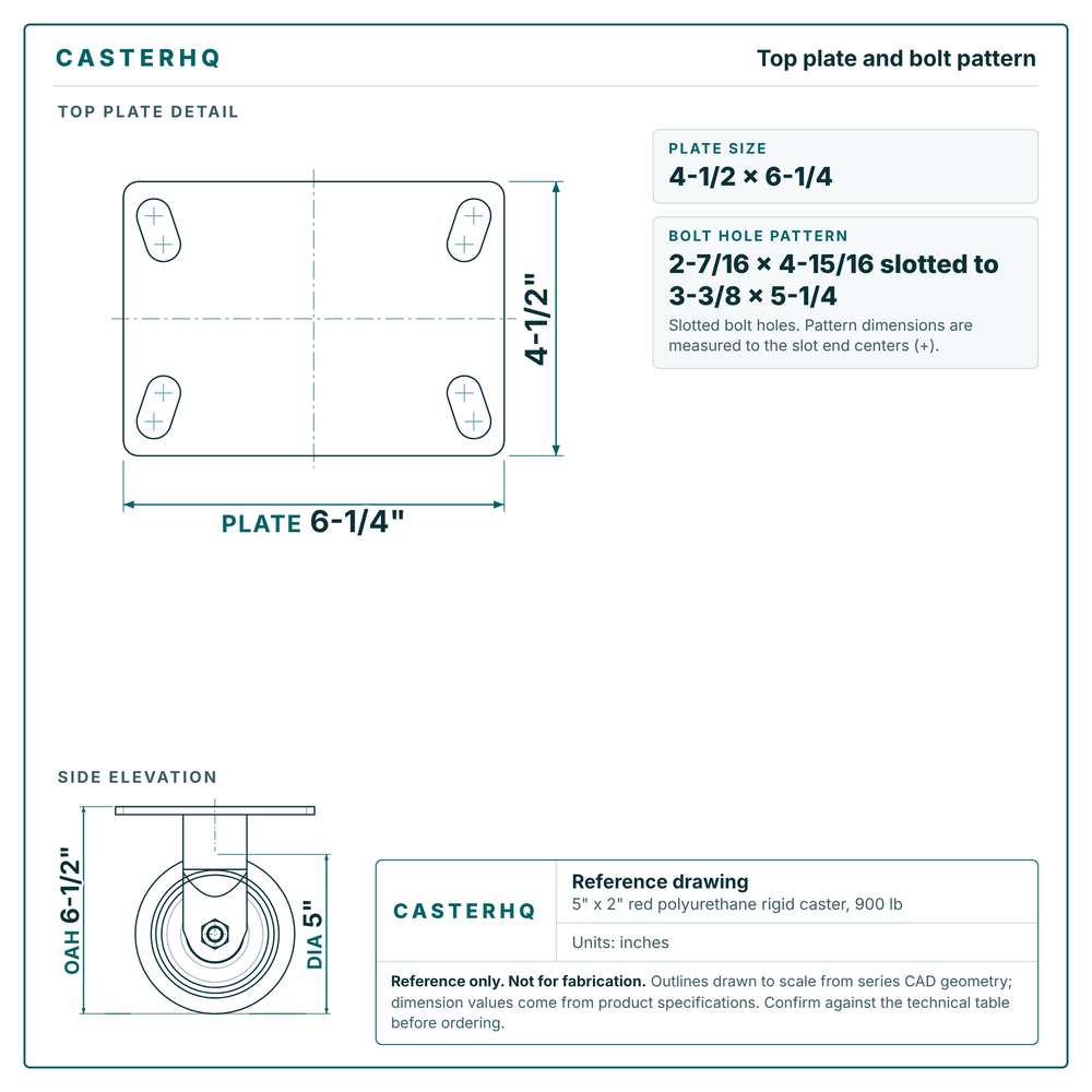 Top plate bolt pattern drawing, 4-1/2 x 6-1/4 plate, slotted bolt holes