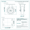6 x 2 in red polyurethane rigid caster reference drawing, side, front and top plate views with dimensions