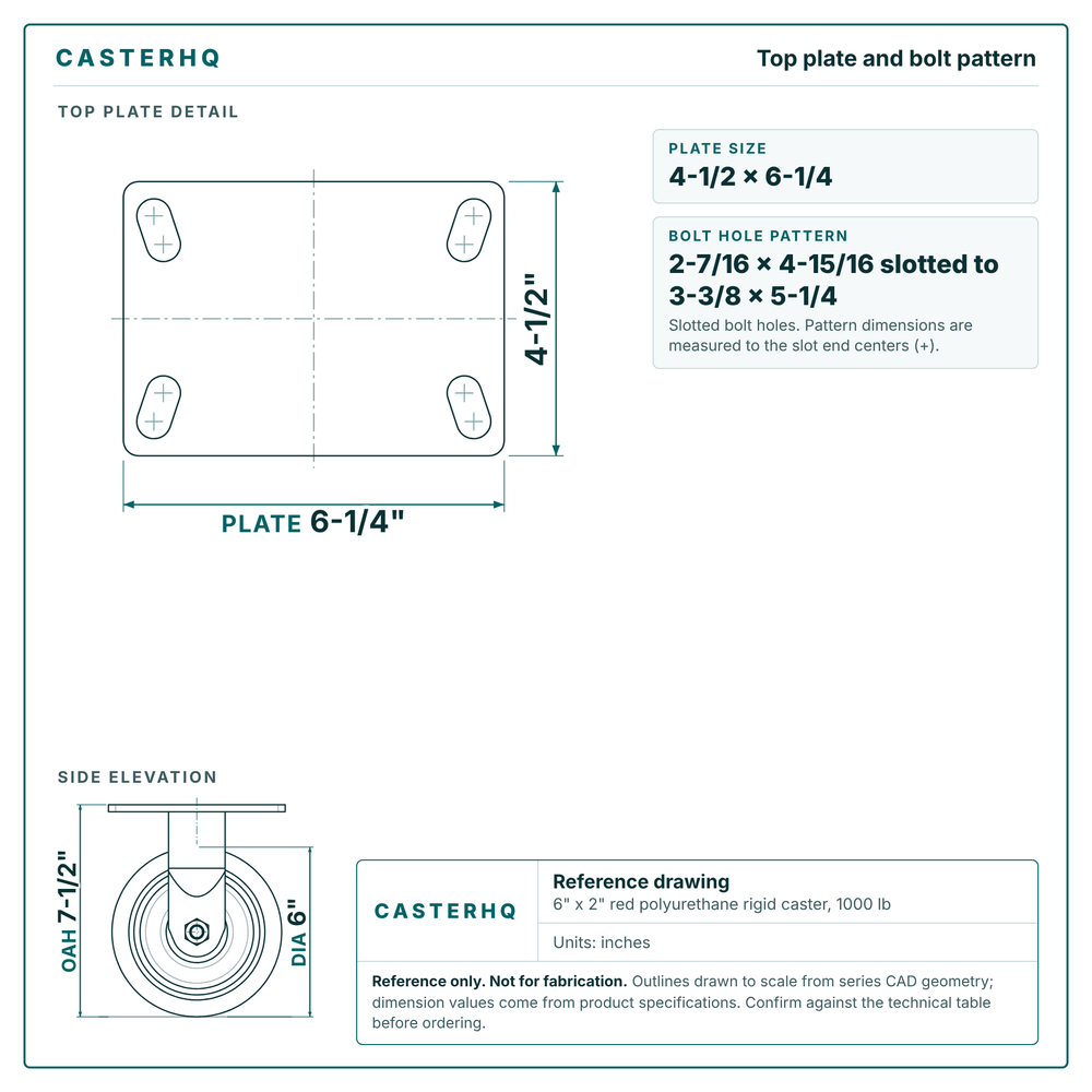 Top plate bolt pattern drawing, 4-1/2 x 6-1/4 plate, slotted bolt holes