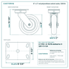 8 x 2 in red polyurethane swivel caster reference drawing, side, front and top plate views with dimensions