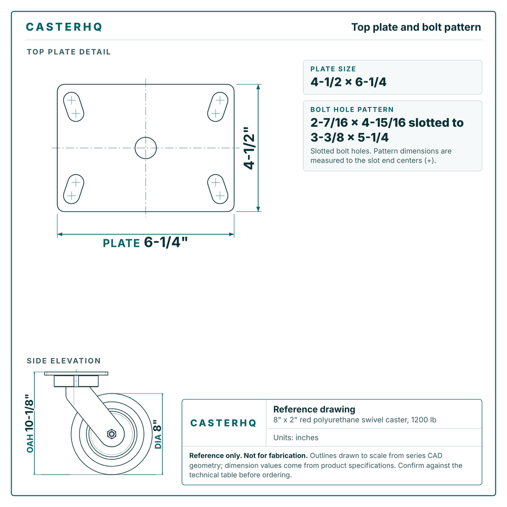 Top plate bolt pattern drawing, 4-1/2 x 6-1/4 plate, slotted bolt holes