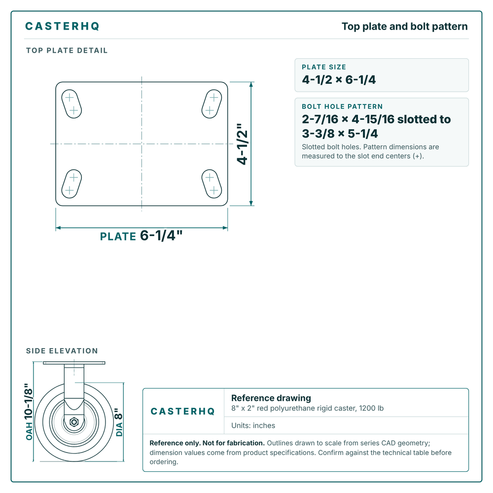 Top plate bolt pattern drawing, 4-1/2 x 6-1/4 plate, slotted bolt holes