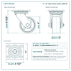 4 x 2 in steel swivel caster reference drawing, side, front and top plate views with dimensions
