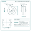 6 x 2 in red polyurethane swivel caster reference drawing, side, front and top plate views with dimensions
