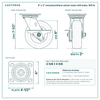 6 x 2 in red polyurethane swivel caster with brake reference drawing, side, front and top plate views with dimensions