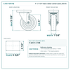 4 x 1-1/4 in black rubber swivel caster reference drawing, side, front and top plate views with dimensions