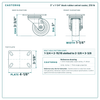 3 x 1-1/4 in black rubber swivel caster reference drawing, side, front and top plate views with dimensions