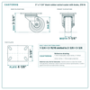 3 x 1-1/4 in black rubber swivel caster with brake reference drawing, side, front and top plate views with dimensions