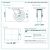 4 x 1-1/4 in black rubber swivel caster reference drawing, side, front and top plate views with dimensions