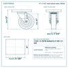 4 x 1-1/4 in steel swivel caster reference drawing, side, front and top plate views with dimensions