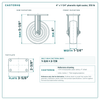 4 x 1-1/4 in phenolic rigid caster reference drawing, side, front and top plate views with dimensions