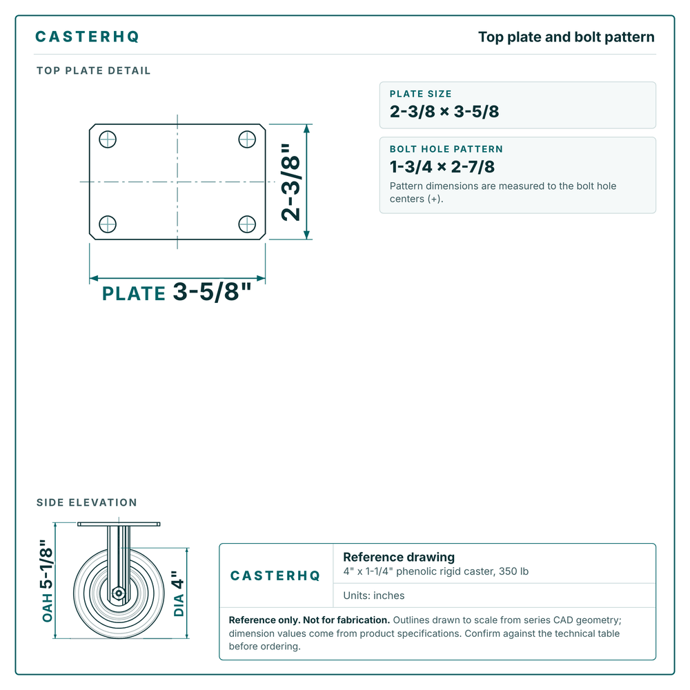Top plate bolt pattern drawing, 2-3/8 x 3-5/8 plate