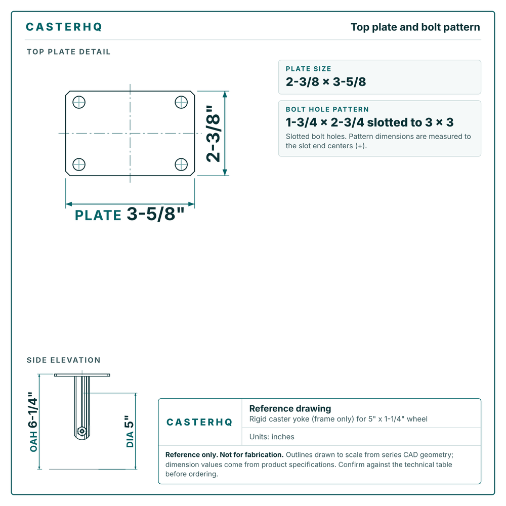 Top plate bolt pattern drawing, 2-3/8 x 3-5/8 plate, slotted bolt holes