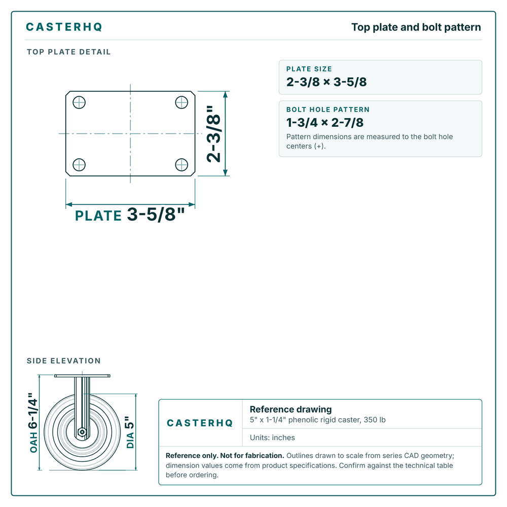 Top plate bolt pattern drawing, 2-3/8 x 3-5/8 plate