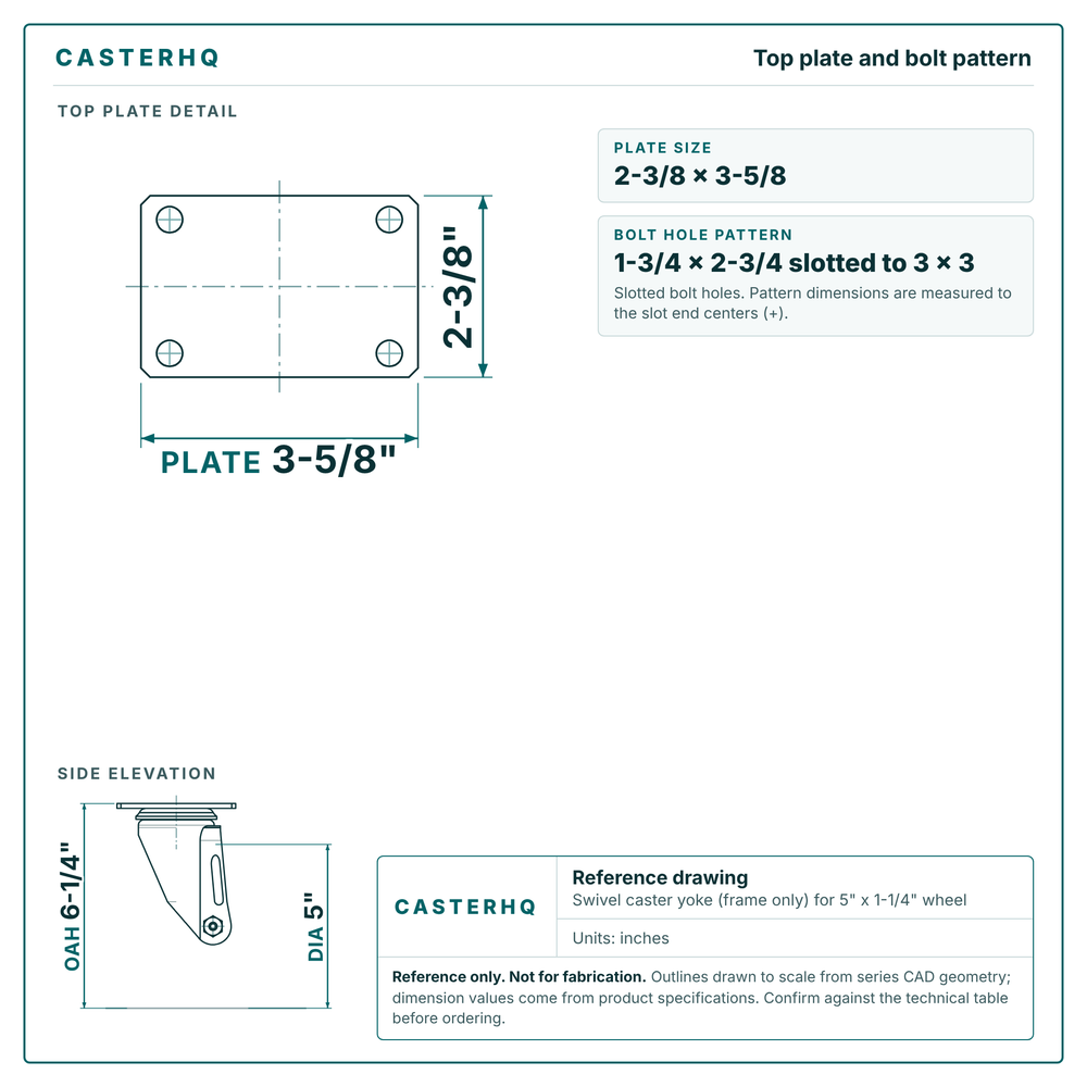 Top plate bolt pattern drawing, 2-3/8 x 3-5/8 plate, slotted bolt holes