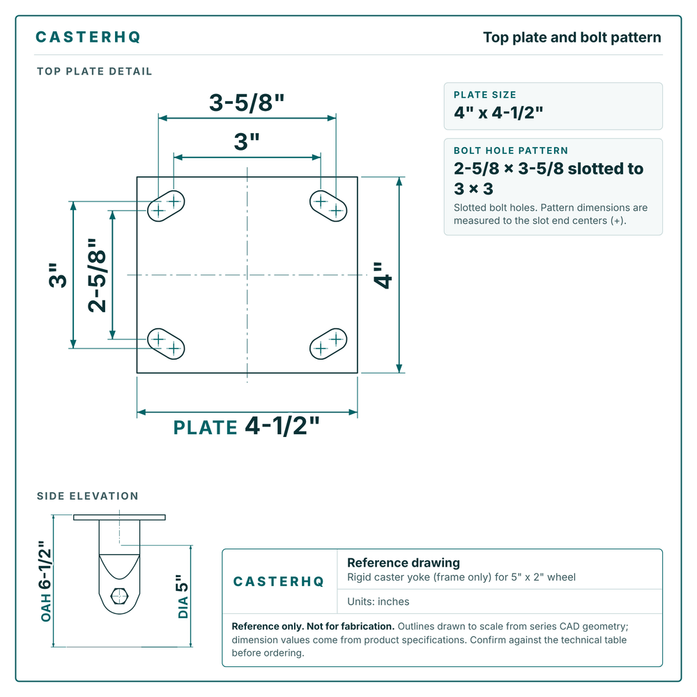 Top plate bolt pattern drawing, 4 x 4-1/2 plate, slotted bolt holes