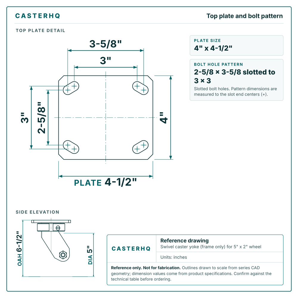 Top plate bolt pattern drawing, 4 x 4-1/2 plate, slotted bolt holes
