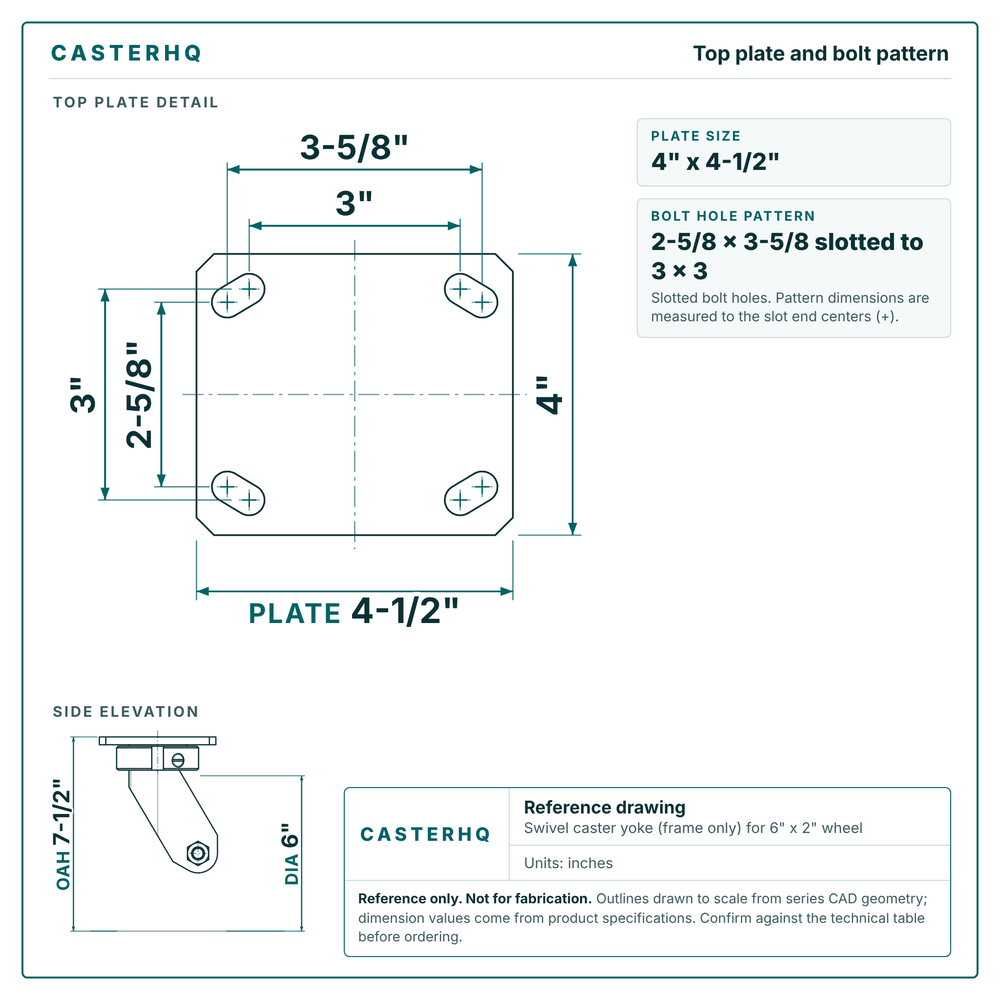 Top plate bolt pattern drawing, 4 x 4-1/2 plate, slotted bolt holes