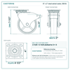 6 x 2 in steel swivel caster reference drawing, side, front and top plate views with dimensions