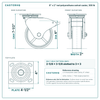 6 x 2 in red polyurethane swivel caster reference drawing, side, front and top plate views with dimensions