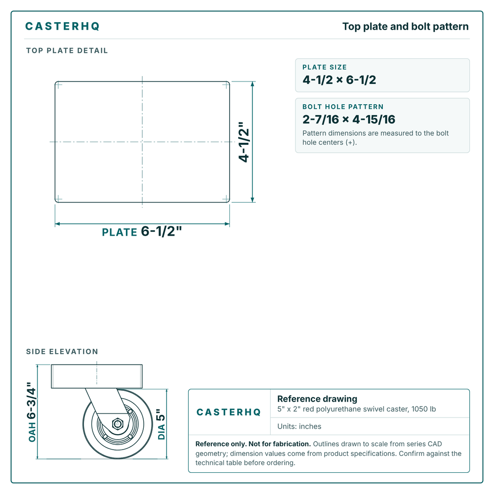 Top plate bolt pattern drawing, 4-1/2 x 6-1/2 plate