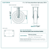 5 x 1-1/4 in blue polyurethane rigid caster reference drawing, side, front and top plate views with dimensions