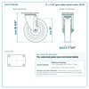 5 x 1-1/4 in gray rubber swivel caster reference drawing, side, front and top plate views with dimensions