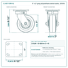 5 x 2 in gray polyurethane swivel caster reference drawing, side, front and top plate views with dimensions