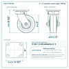 5 x 2 in phenolic swivel caster reference drawing, side, front and top plate views with dimensions