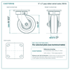 5 x 2 in gray rubber swivel caster reference drawing, side, front and top plate views with dimensions