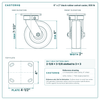 6 x 2 in black rubber swivel caster reference drawing, side, front and top plate views with dimensions