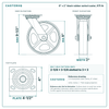 8 x 2 in black rubber swivel caster reference drawing, side, front and top plate views with dimensions