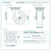 5" x 2" glass-filled nylon swivel caster reference drawing, side, front and top plate views with dimensions