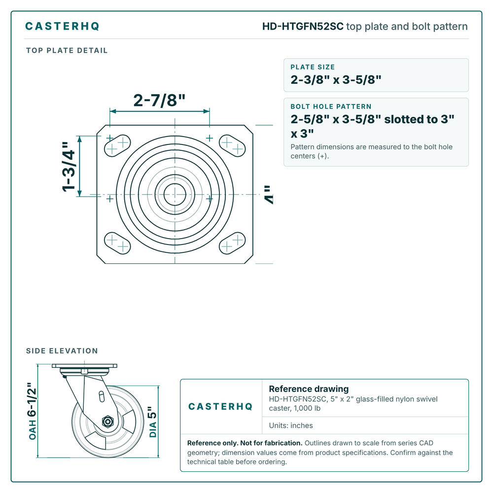 Top plate bolt pattern drawing, 4 x 4-1/2 in plate, 2-5/8 x 3-5/8 in slotted to 3 x 3 in, slotted bolt holes