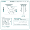 HD-HTP52SC 5 x 2 in high temp phenolic swivel caster reference drawing, side, front and top plate views with dimensions