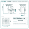 HD-HTSO4ASB4 4 x 2 in high temp phenolic side lock swivel caster reference drawing, 600 lb per caster (set of 4: 4 side lock swivel), side, front and top plate views with dimensions
