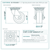 HD-HTSO4ASR 4 x 2 in high temp phenolic swivel caster reference drawing, 600 lb per caster (set of 4: 2 swivel + 2 rigid), side, front and top plate views with dimensions
