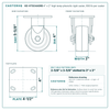HD-HTSO4ASRB 4 x 2 in high temp phenolic rigid caster reference drawing, 600 lb per caster (set of 4: 2 side lock swivel + 2 rigid), side, front and top plate views with dimensions