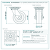 HD-HTSO5ASB 5 x 2 in high temp phenolic swivel caster reference drawing, 750 lb per caster (set of 4: 2 side lock swivel + 2 swivel), side, front and top plate views with dimensions