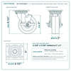 HD-HTSO5ASB4 5 x 2 in high temp phenolic side lock swivel caster reference drawing, 750 lb per caster (set of 4: 4 side lock swivel), side, front and top plate views with dimensions
