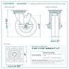 HD-HTSO6ASB 6 x 2 in high temp phenolic side lock swivel caster reference drawing, 900 lb per caster (set of 4: 2 side lock swivel + 2 swivel), side, front and top plate views with dimensions