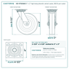HD-HTSO8AS 8 x 2 in high temp phenolic swivel caster reference drawing, 900 lb per caster (set of 4: 4 swivel), side, front and top plate views with dimensions