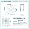 HD-HTSO8ASB 8 x 2 in high temp phenolic swivel caster reference drawing, 900 lb per caster (set of 4: 2 side lock swivel + 2 swivel), side, front and top plate views with dimensions