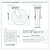 HD-HTSO8ASR 8 x 2 in high temp phenolic swivel caster reference drawing, 900 lb per caster (set of 4: 2 swivel + 2 rigid), side, front and top plate views with dimensions