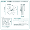 HD-HTSO8ASRB 8 x 2 in high temp phenolic side lock swivel caster reference drawing, 900 lb per caster (set of 4: 2 side lock swivel + 2 rigid), side, front and top plate views with dimensions